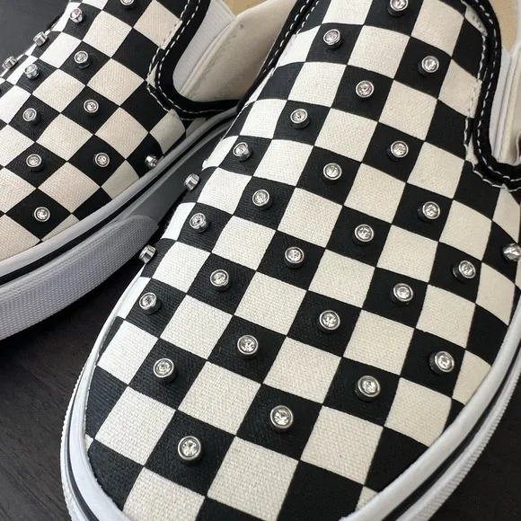 Vans Black and White Checkerboard Slip-Ons with Studs - Picture 4 of 7